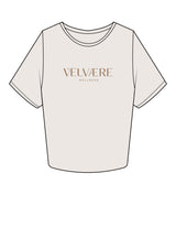 The Crop Tee - Bone - Velvaere - Center Chest Stacked - Printed - Terracota