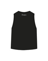 The Womens Classic Crop Tank - Black - New Mom School - Center Chest Stacked Logo & Back Neckline - Printed - White