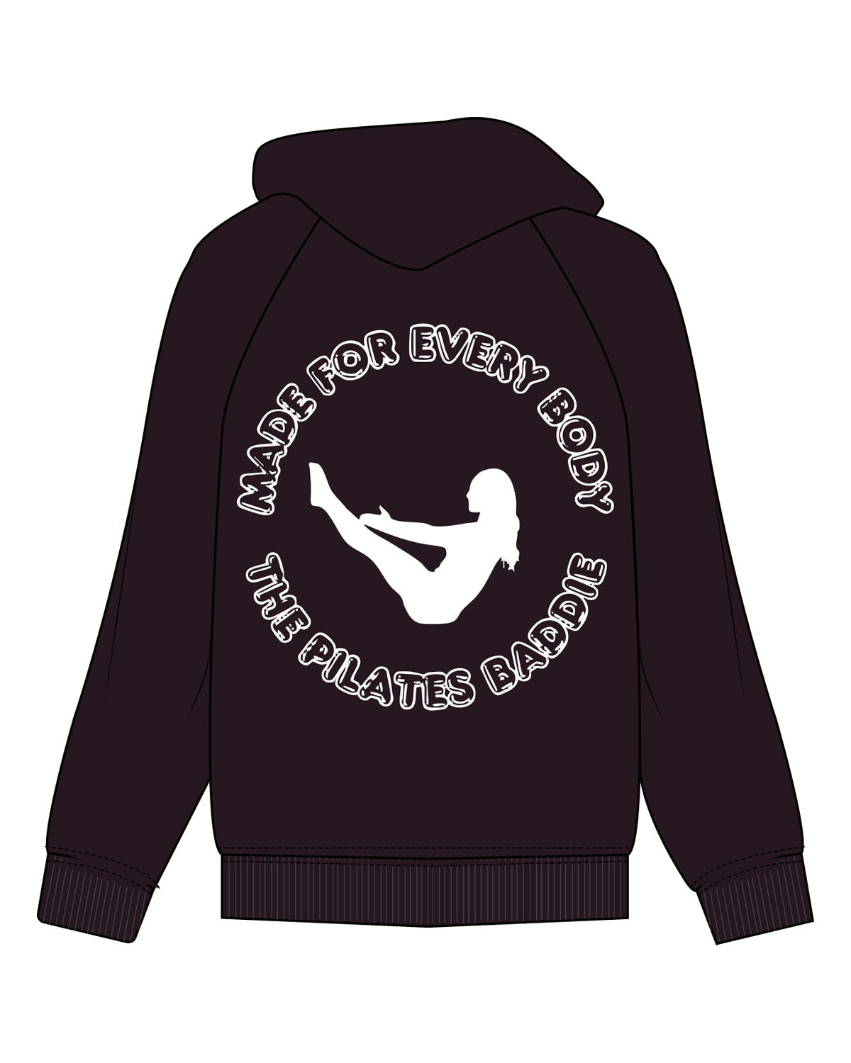 The Womens Heavyweight Hoodie - Plum - Pilates Baddie - Left Chest Arc & Back Round - Printed - White