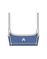 The Piped Scoop Sports Bra - Blue - enCore Pilates - Center Back - Printed - White