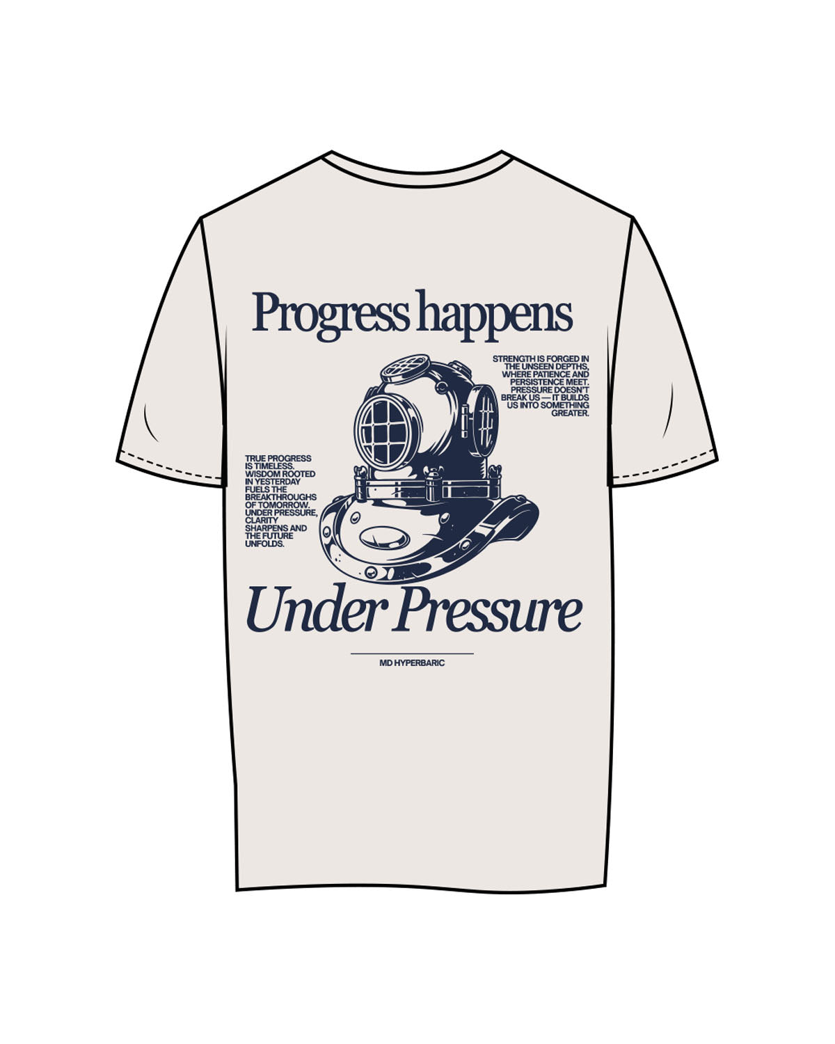 The Womens Tee - Bone - MD Hyperbaric - Left Chest Round & Back Illustration - Printed - Navy