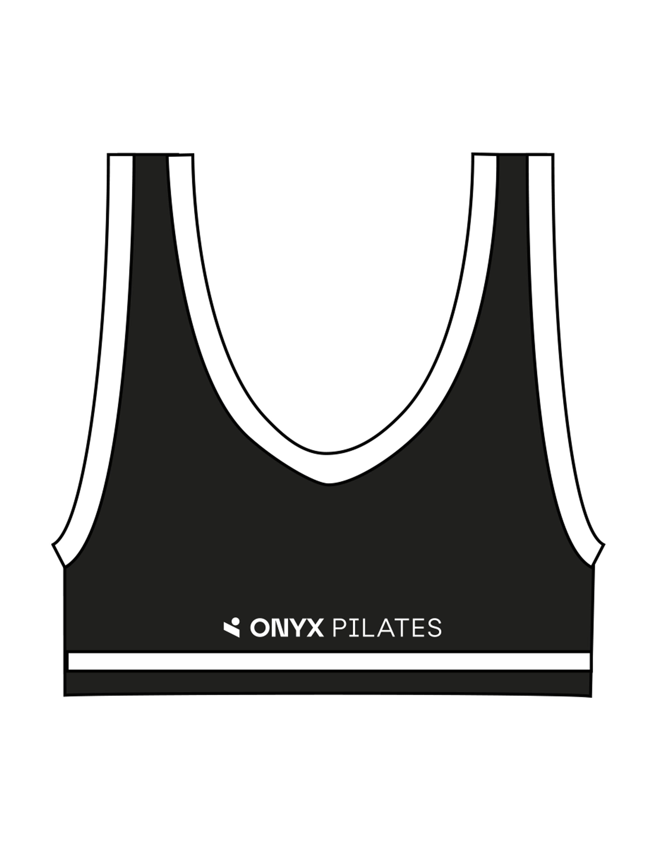 The Piped Bra - Black - Onyx Fit - Left Chest & Bottom Back - Printed - White