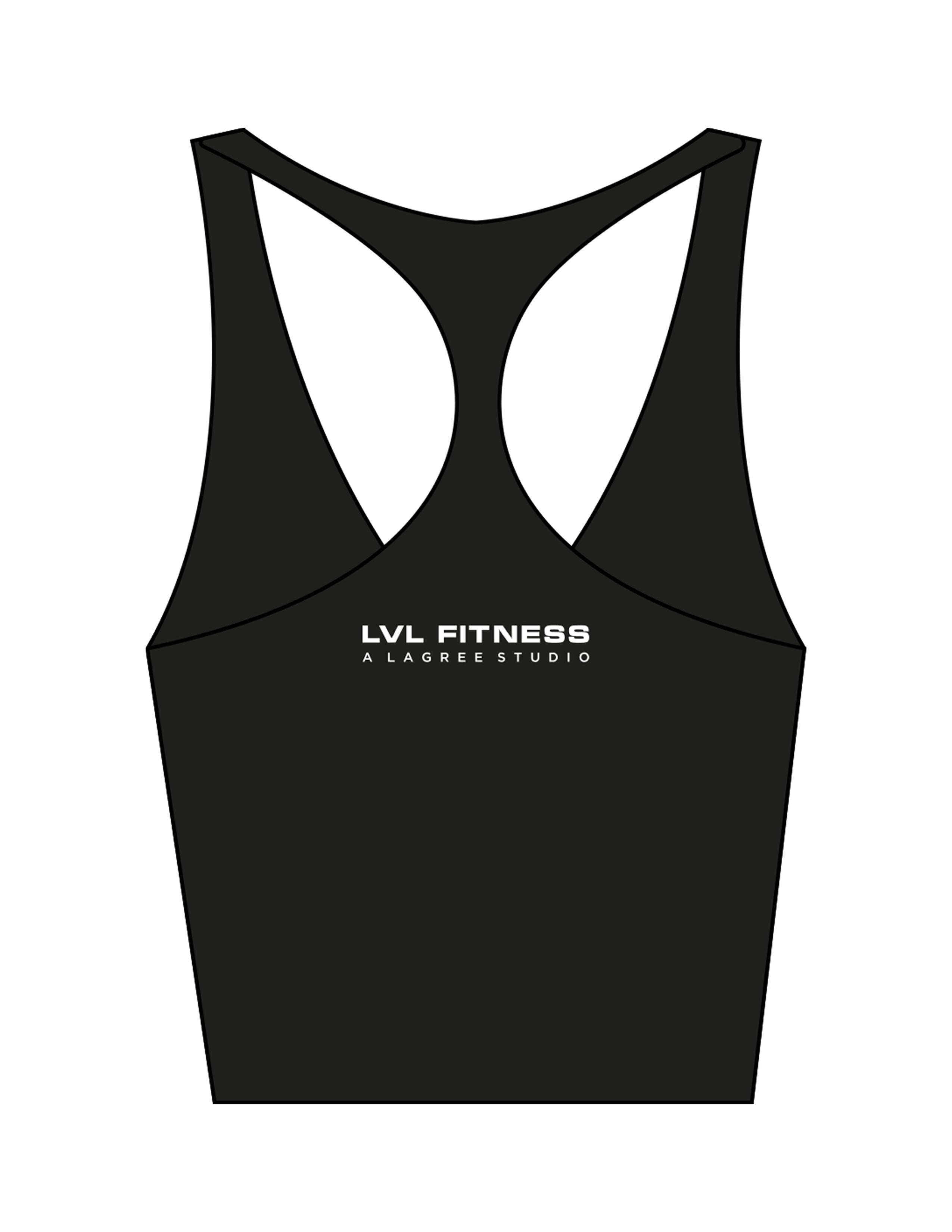 The Racer Tank - Black - LVL - Left Chest "100" Stacked & Back Stacked - Printed - White