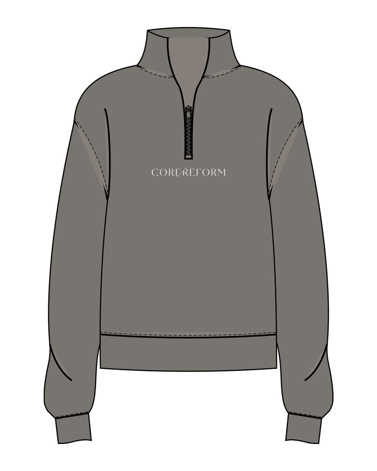 The Mens 1/4 Zip - Washed Gray - Core Reform - Center Chest - Printed - Ecru