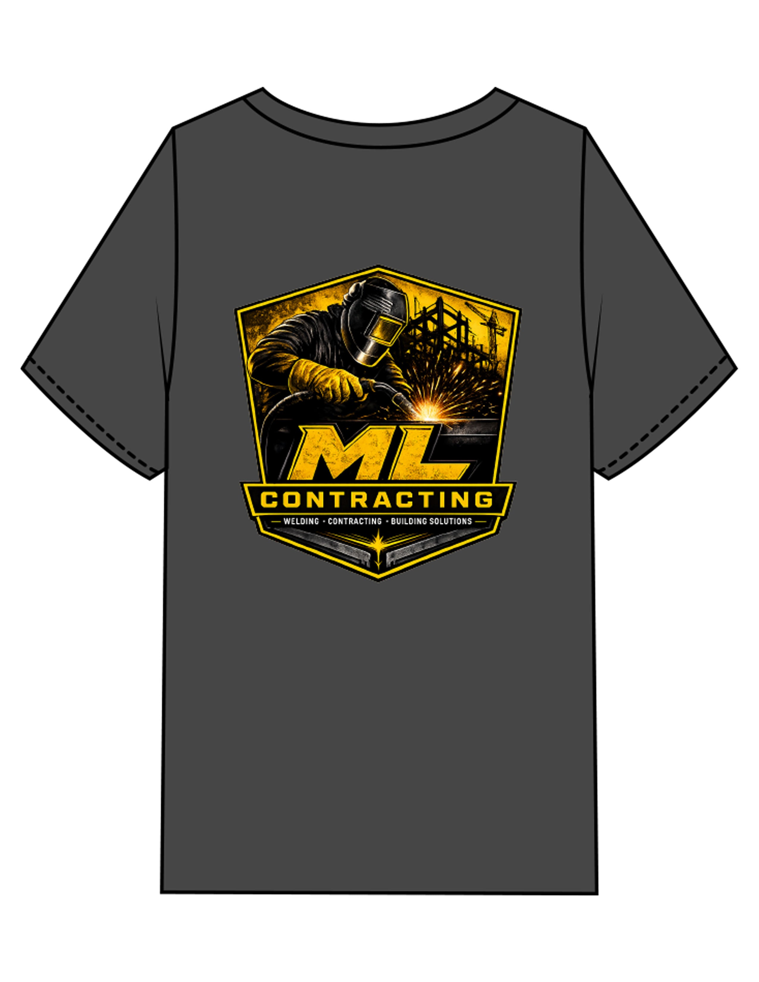 The Mens Heavyweight Tee - Washed Charcoal - ML Contracting LLC - Left Chest Flag & Back Image - Printed - Full Color