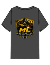 The Mens Heavyweight Tee - Washed Charcoal - ML Contracting LLC - Left Chest Flag & Back Image - Printed - Full Color