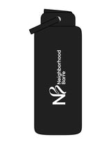 The Wide Mouth Water Bottle - Black - Neighborhood Barre - Center Body Stacked - Printed - White