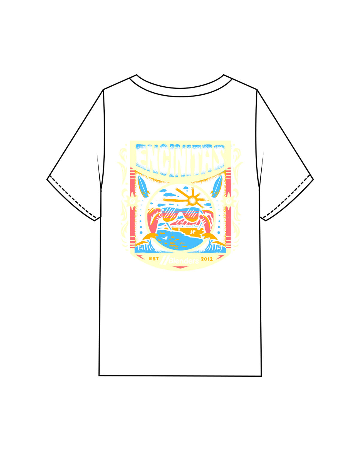 The Mens Heavyweight Tee - White - Blenders - Left Chest & Back "ENCINITAS" - Printed - Full Color