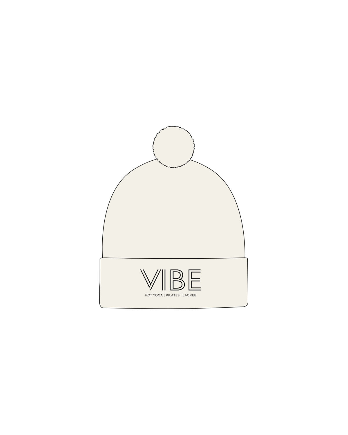 The Pom Pom Beanie - Off White - Vibe Hot Yoga & Pilates - Center Brim - Embroidered - Black