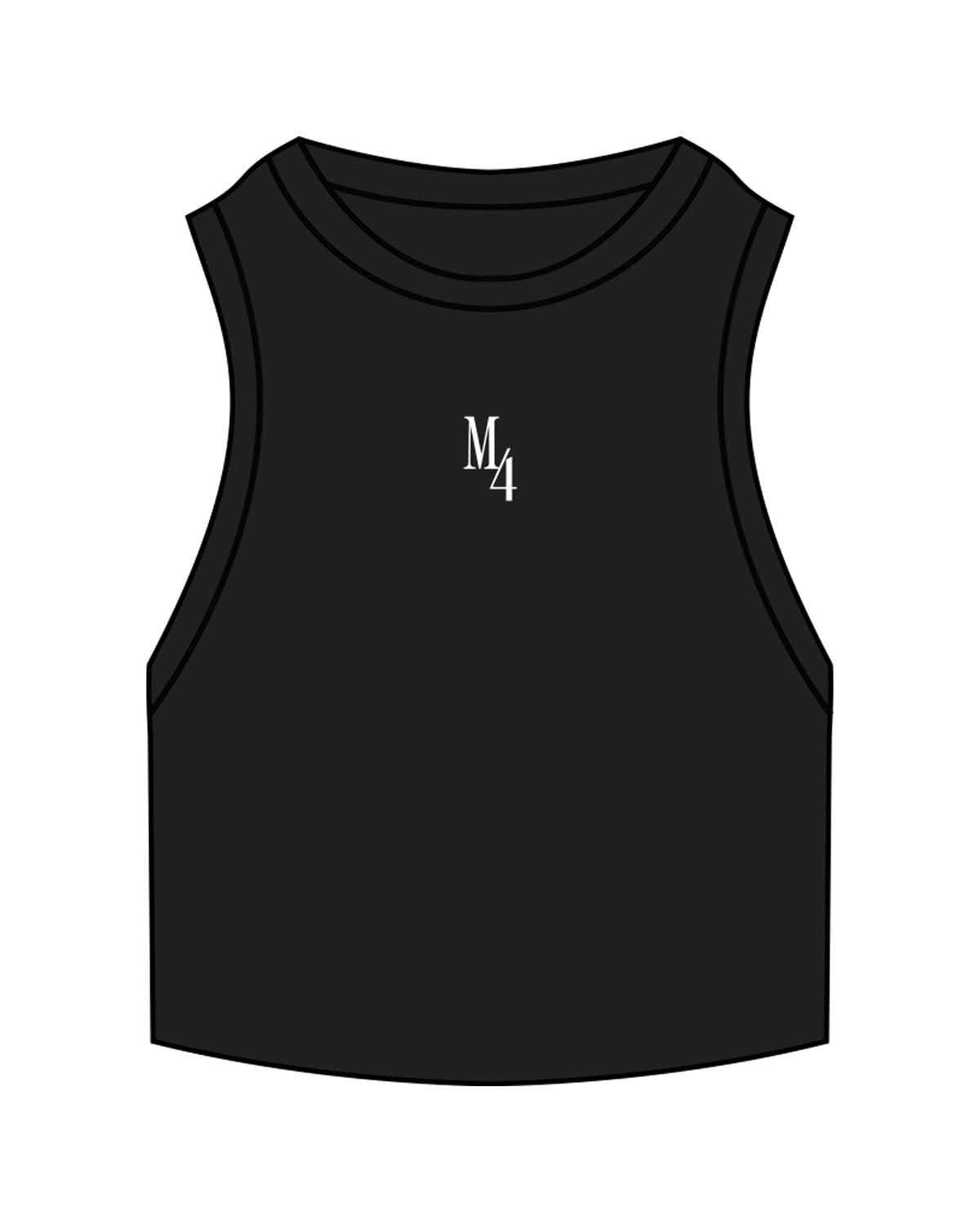 The Ribbed Crop Tank - Black - M4Lagree - "M4" - Center Chest - Embroidered - White