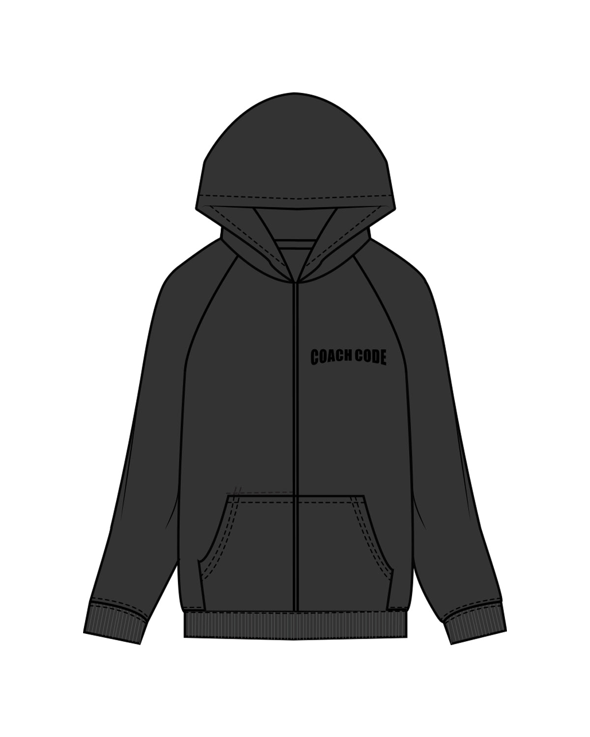 The Womens Zip Hoodie - Washed Black - Coach Code - Left Chest & Back Center - Black