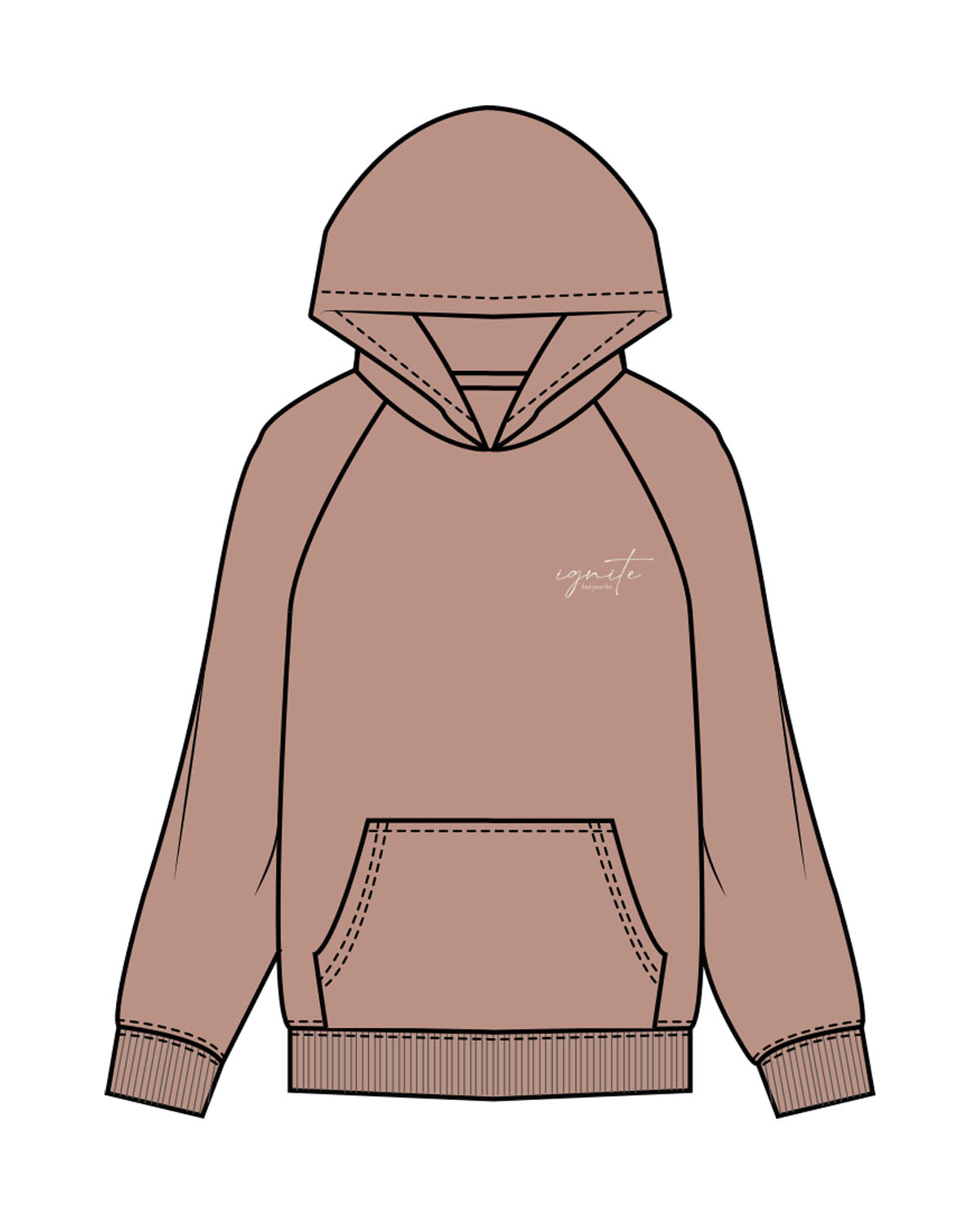 The Womens Hoodie - Clay - Ignite Barre & Fitness - Left Chest & Back Stacked - Printed - Bone