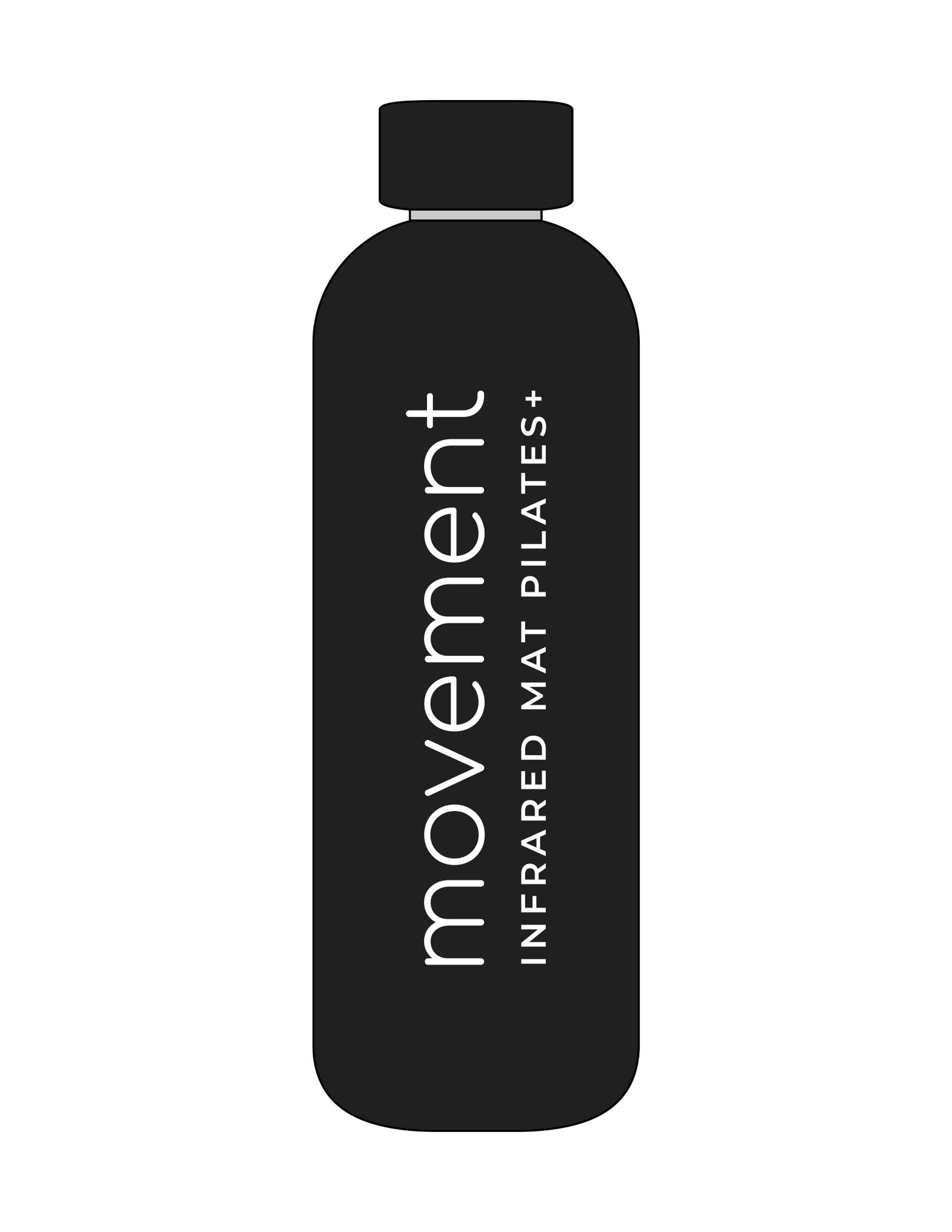 The Water Bottle - Black - Movement Pilates Buffalo - Center Body Vertical - Printed - White