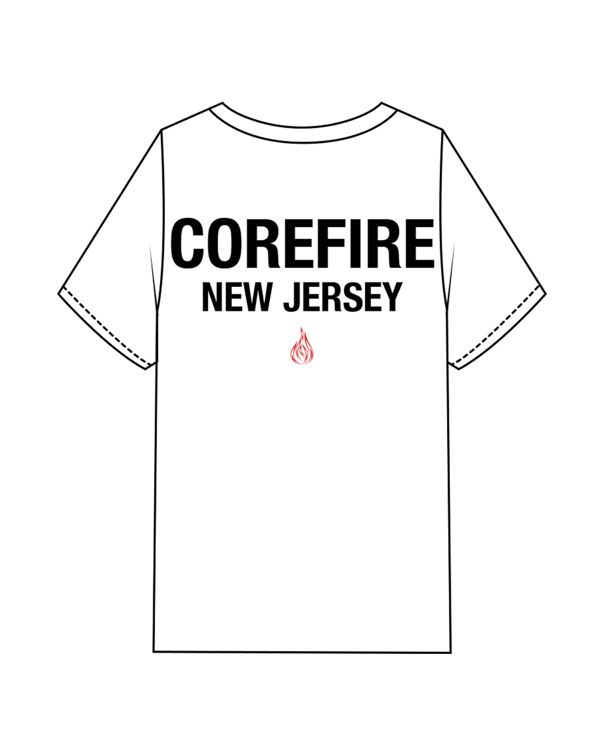 The Mens Heavyweight Tee - White - Corefire - Center Chest & "New Jersey" Back Center Stacked - Full Color