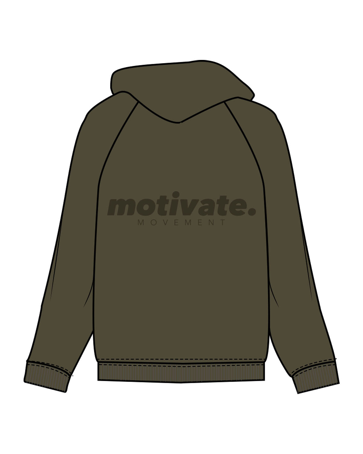 The Recycled Unisex Zip Hoodie - Army - Motivate Movement - Left Chest & Back Stacked - Printed - Tone on Tone