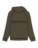 The Recycled Unisex Zip Hoodie - Army - Motivate Movement - Left Chest & Back Stacked - Printed - Tone on Tone