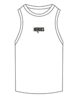 The Ribbed Full Length Tank - White - Heroes Fitness - Center Chest - Embroidered - Black