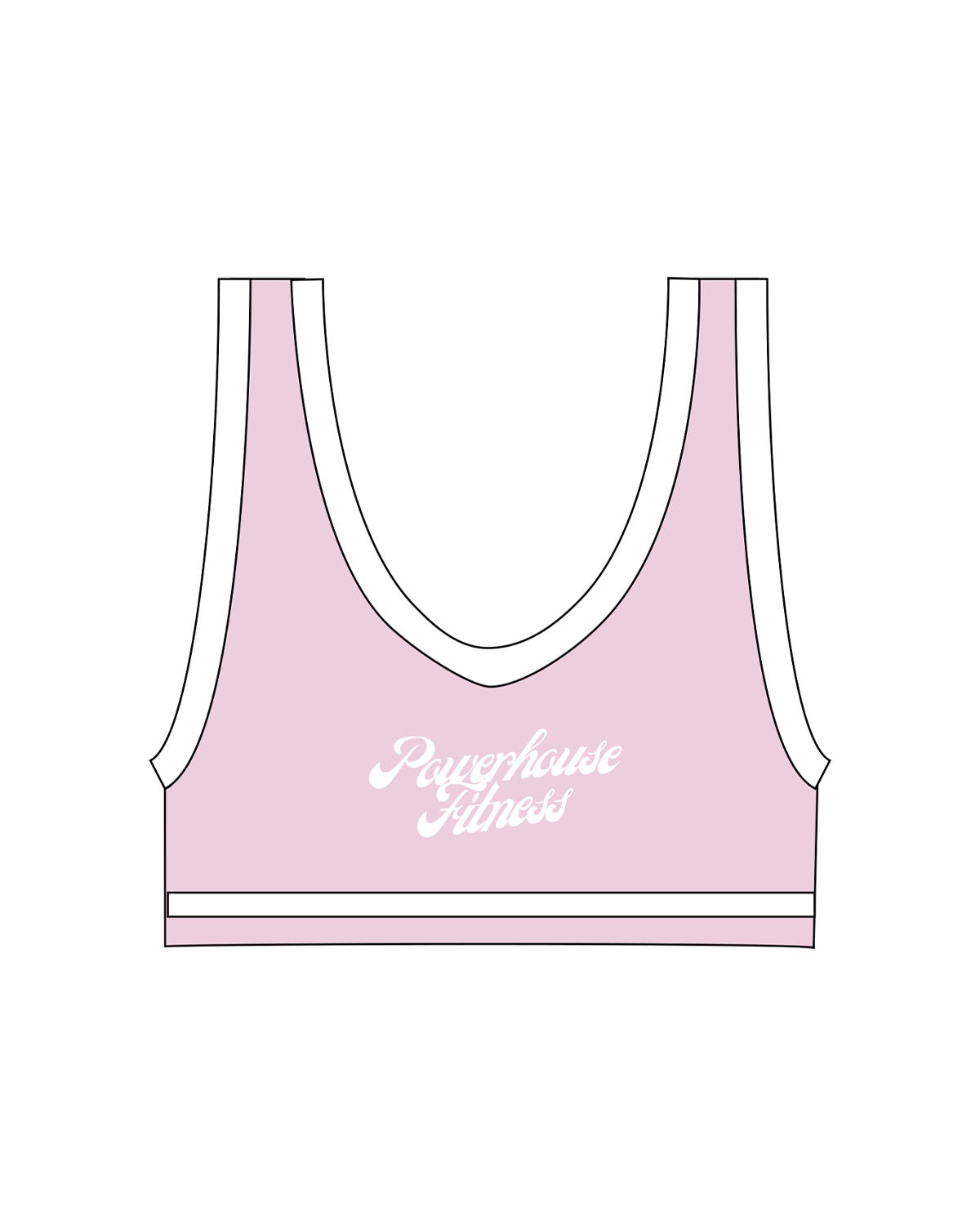 The Piped Bra - Pink - Powerhouse Fitness - Center Back - Printed - White