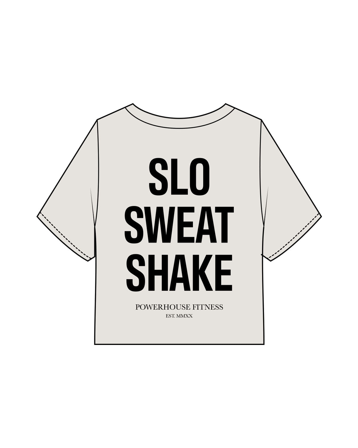 The Heavyweight Crop Tee - Washed Bone - Powerhouse Fitness - Left Chest & Back Stacked - Printed - Black
