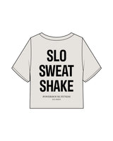 The Heavyweight Crop Tee - Washed Bone - Powerhouse Fitness - Left Chest & Back Stacked - Printed - Black