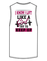 The Scoop Muscle Tank - White - Delta Fitness - Center Chest & Back Stacked "I LIFT" - Printed - Full Color