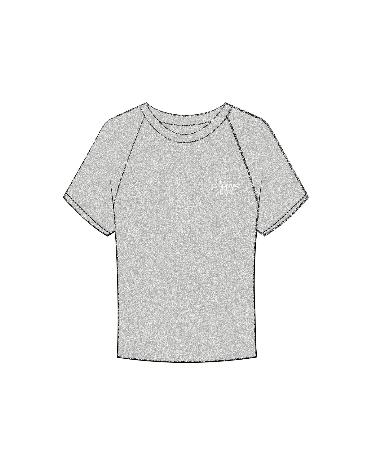 The Micro Rib Baby Tee - Heather - Poppys Pilates - Left Chest Stacked Logo - Printed - White