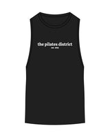 The Scoop Muscle Tank - Black - THE PILATES DISTRICT - Center Chest Stacked - Printed - White