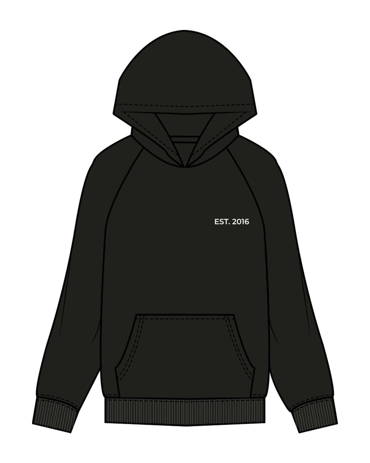 The Womens Hoodie - Black - C Wickson - Left Chest "EST. 2016" & Center Back Stacked - Printed - White