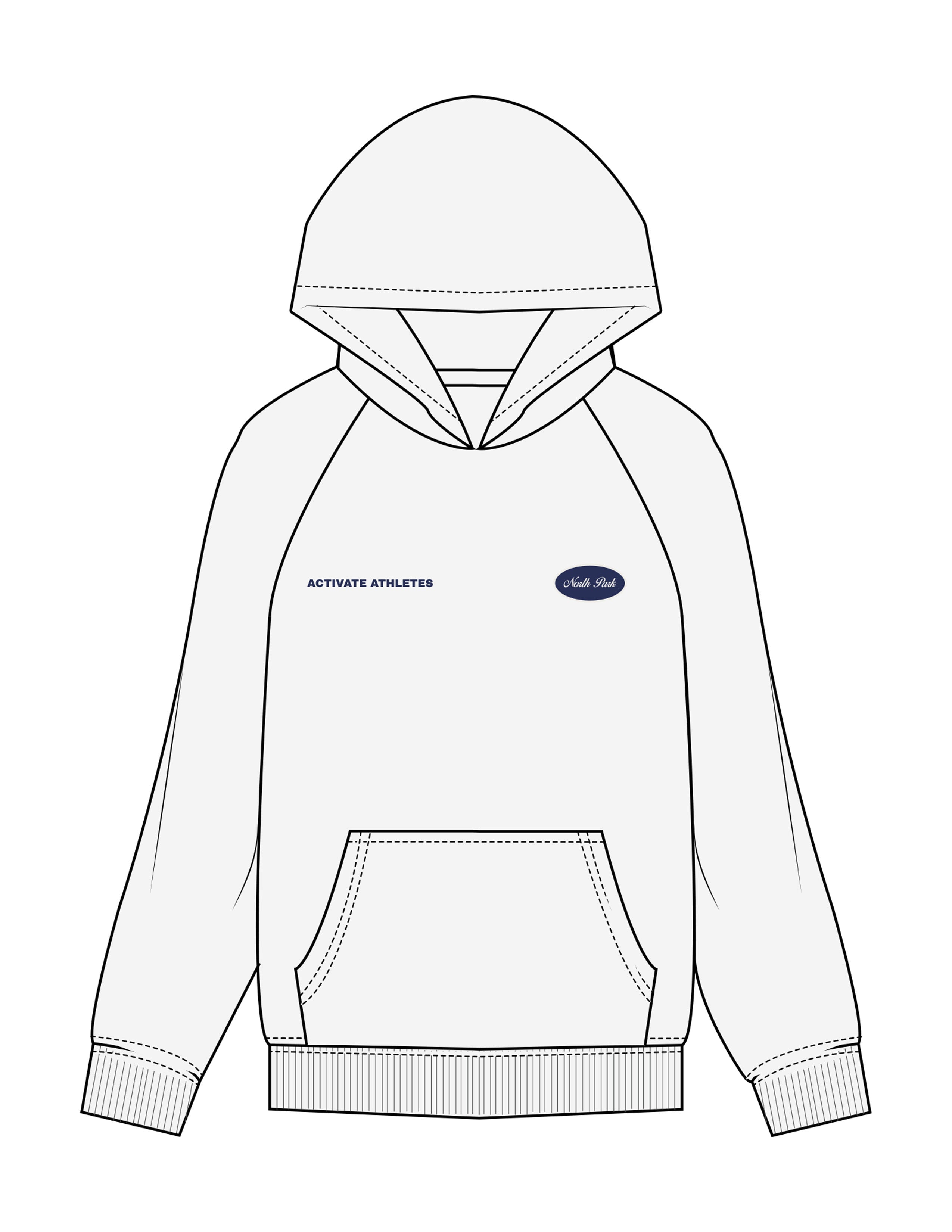 The Mens Hoodie - White Heather - Activate House - Right & Left Chest "NORTH PARK" - Printed - Full Color