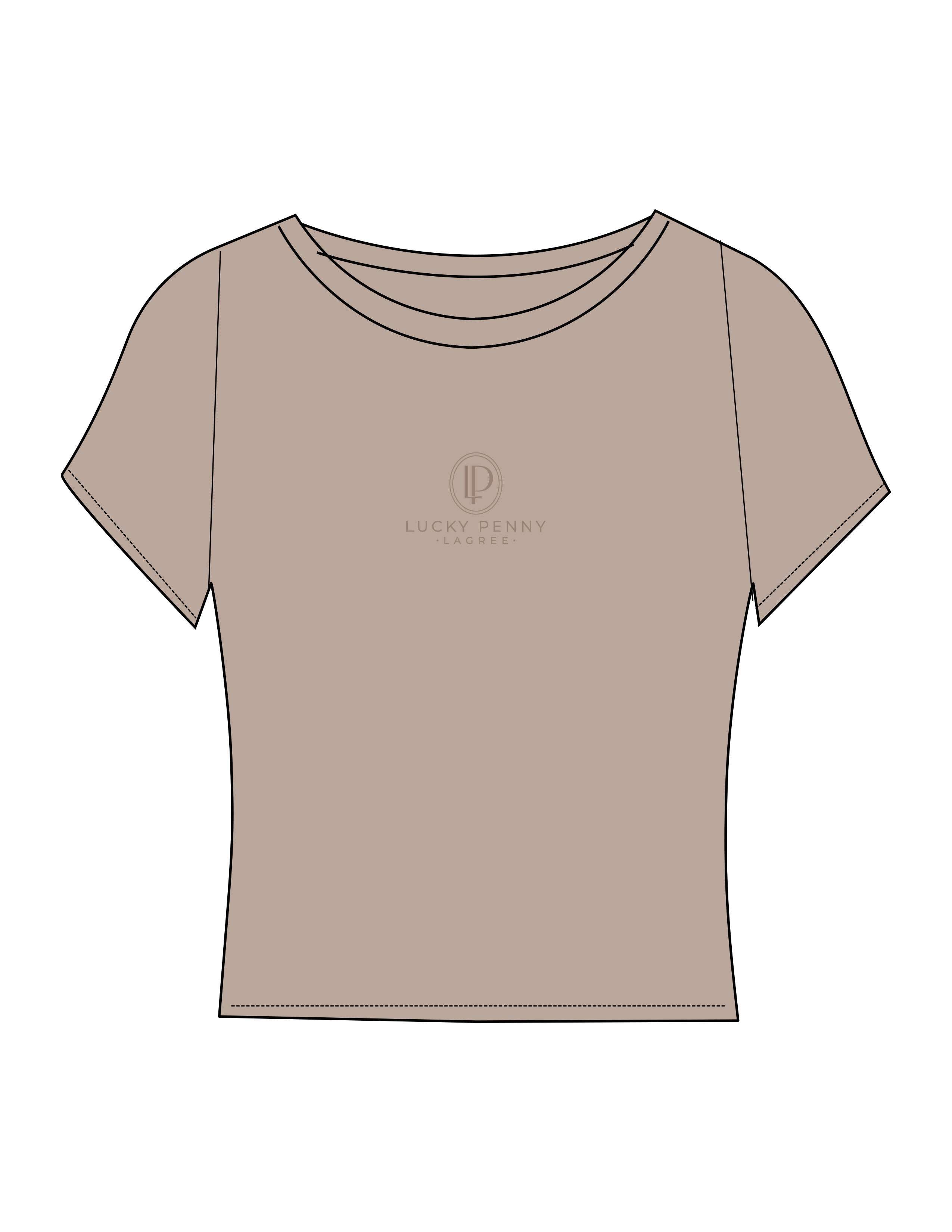 The Sporty Crop Short Sleeve - Light Brown - Lucky Penny - Center Chest Stacked - Printed - Tone on Tone