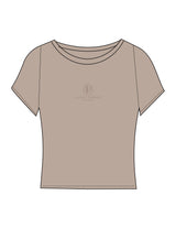 The Sporty Crop Short Sleeve - Light Brown - Lucky Penny - Center Chest Stacked - Printed - Tone on Tone