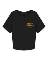 The Crop Tee - Black - New Mom School - Left Chest Stacked - Gold