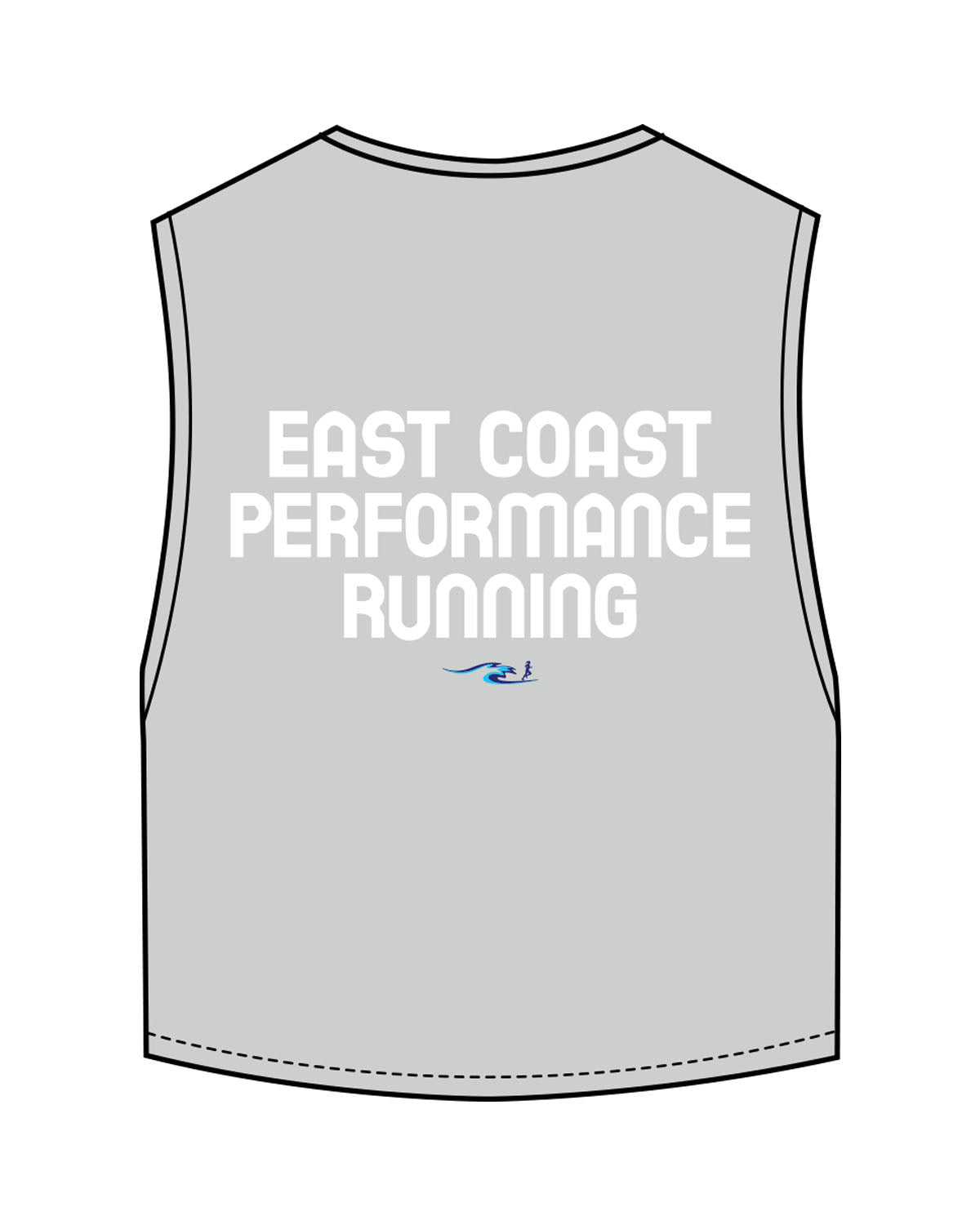 The Crop Muscle Tank - Storm - East Coast Performace Running - Left Chest - Back Stacked - Printed - Full Color