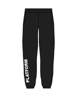 The Womens Sweatpants - Black - PLATFORM -Left Leg Vertical - "Platform" Logo - Printed - White