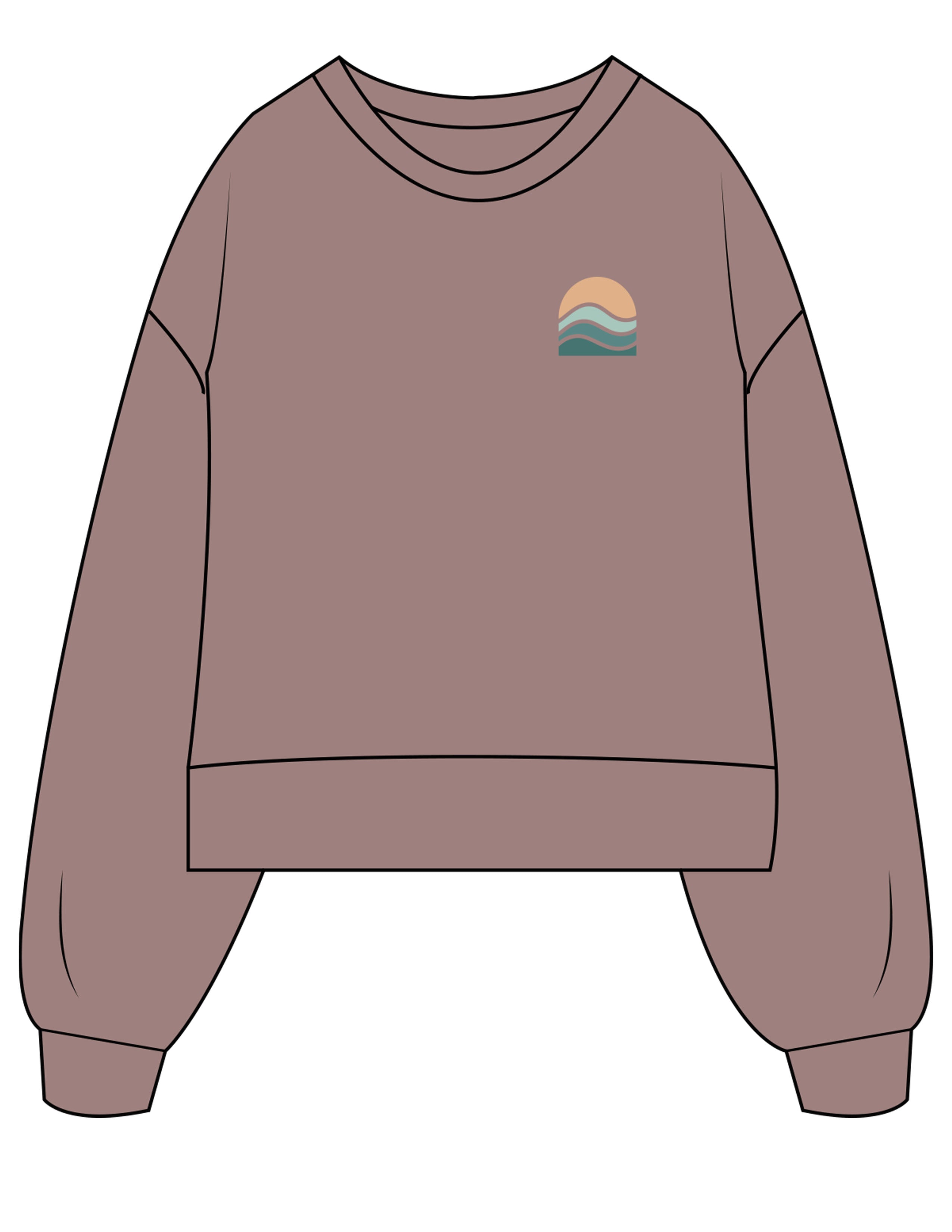 The Womens Heavyweight Crop - Mauve - The Cove - Left Chest - Back Neckline - Printed - Full Color
