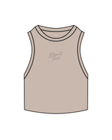 The Ribbed Crop Tank - Bone - Newport Peach - Center Chest Stacked - Embroidered - Tone on Tone