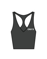 The Racer Tank - Pebble - Onyx Fit - Left Chest & Back Center - White