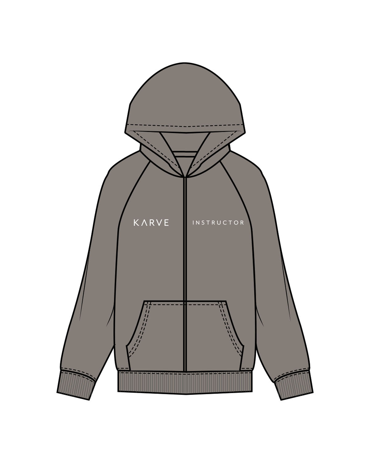 The Womens Zip Hoodie - Washed Gray - Karve - Left Chest, Right Chest & Center Back Logo - Printed - White