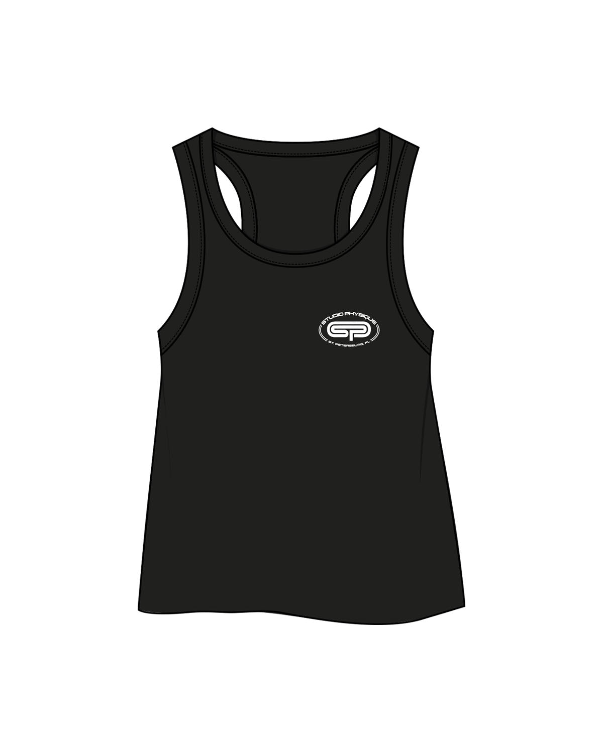 The Crop Tank - Black - Studio Physique - Left Chest - Printed - White