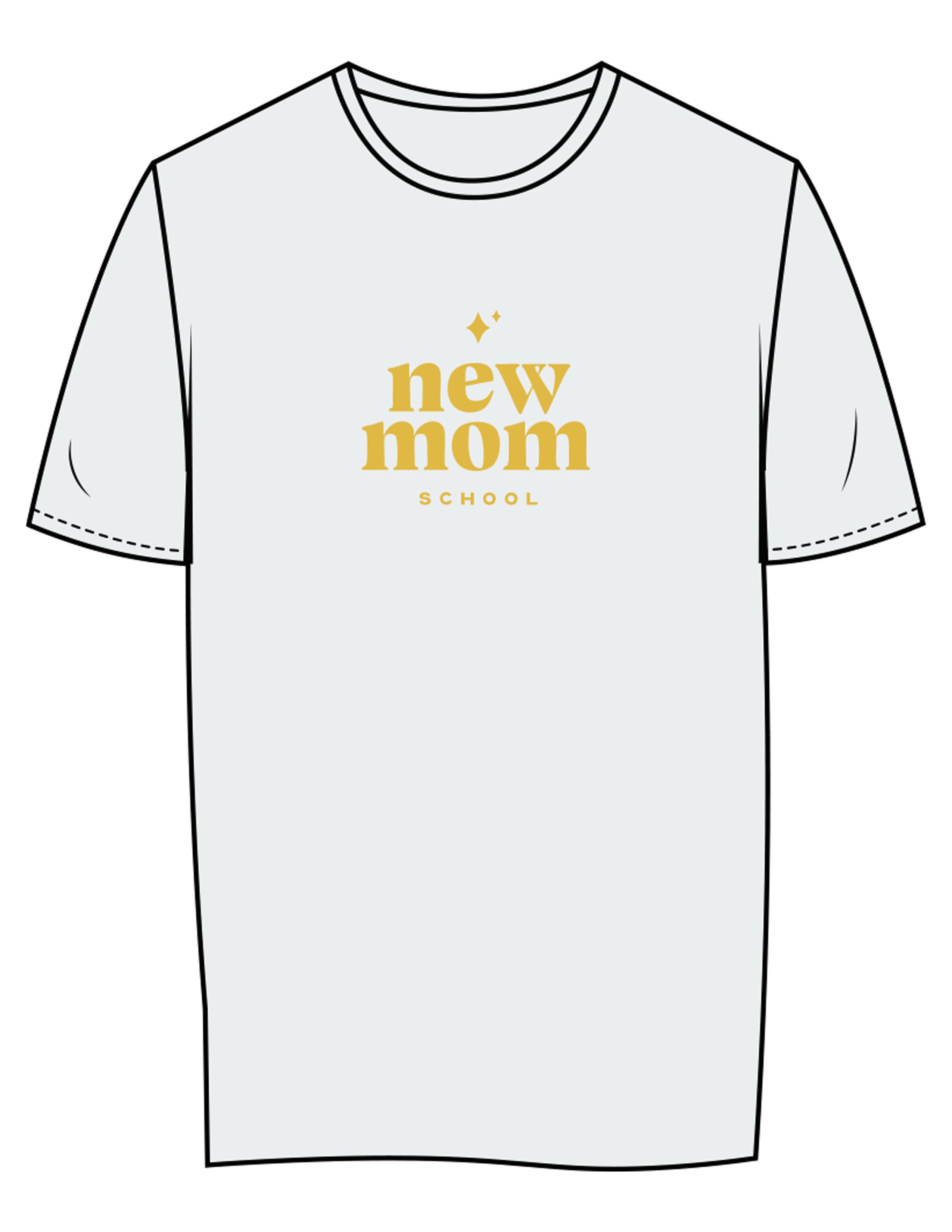 The Womens Tee - Seafoam - New Mom School - Center Chest Stacked - Printed - Gold