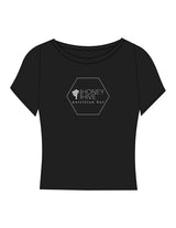 The Short Sleeve Crop - Black - Honey Hive NB - Center Chest Hexagon - Printed - White