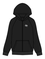 The Womens Zip Hoodie - Black - Higher Ground - Left Chest Eye Icon & Back Stacked - Printed - White