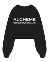 The Womens Crop Crewneck - Black - ALCHEME - Center Chest Stacked -  White
