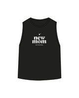 The Womens Classic Crop Tank - Black - New Mom School - Center Chest Stacked Logo & Back Neckline - Printed - White