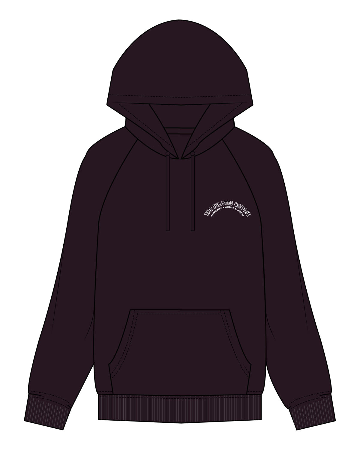 The Womens Heavyweight Hoodie - Plum - Pilates Baddie - Left Chest Arc & Back Round - Printed - White