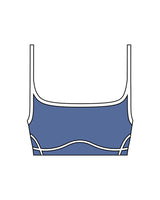 The Piped Scoop Sports Bra - Blue - enCore Pilates - Center Back - Printed - White
