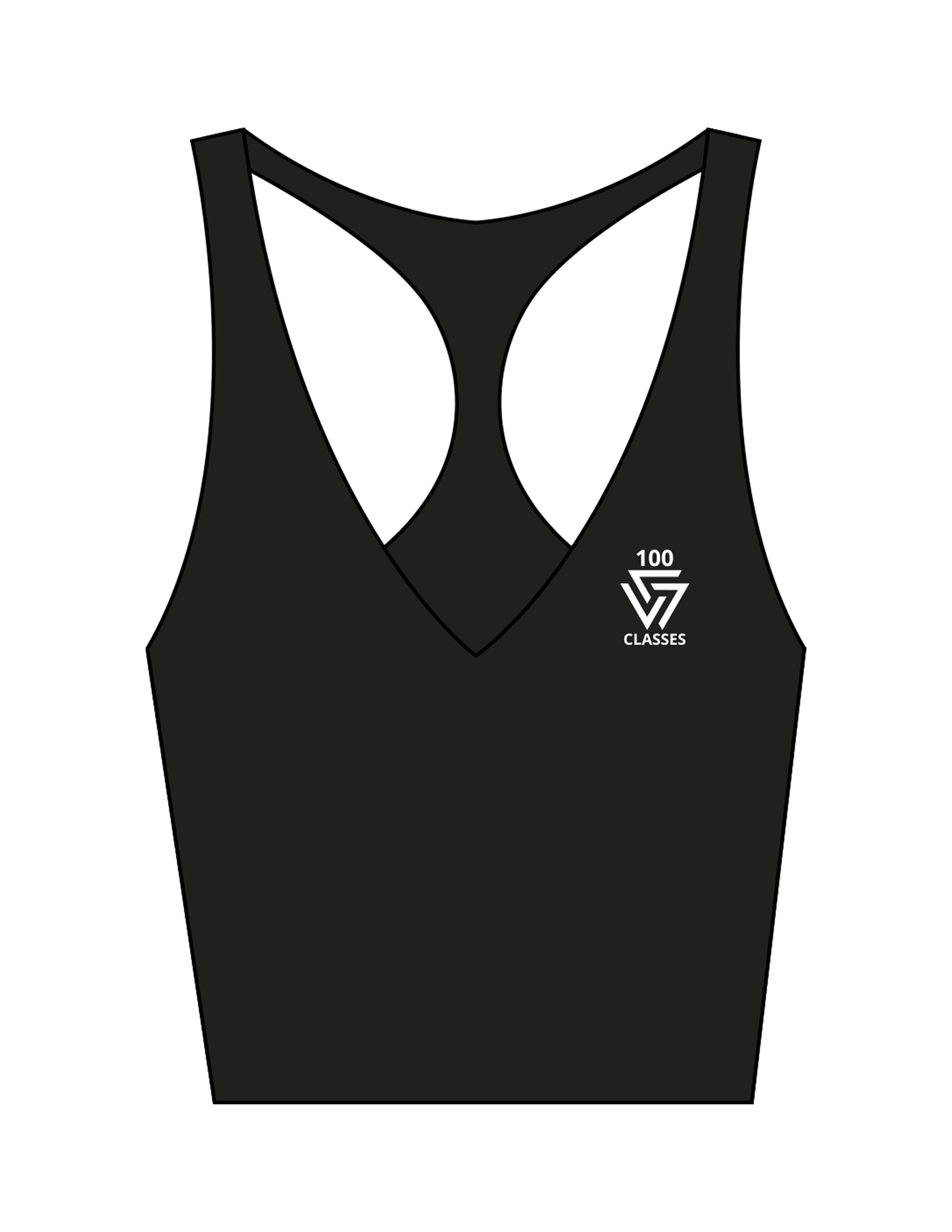 The Racer Tank - Black - LVL - Left Chest "100" Stacked & Back Stacked - Printed - White
