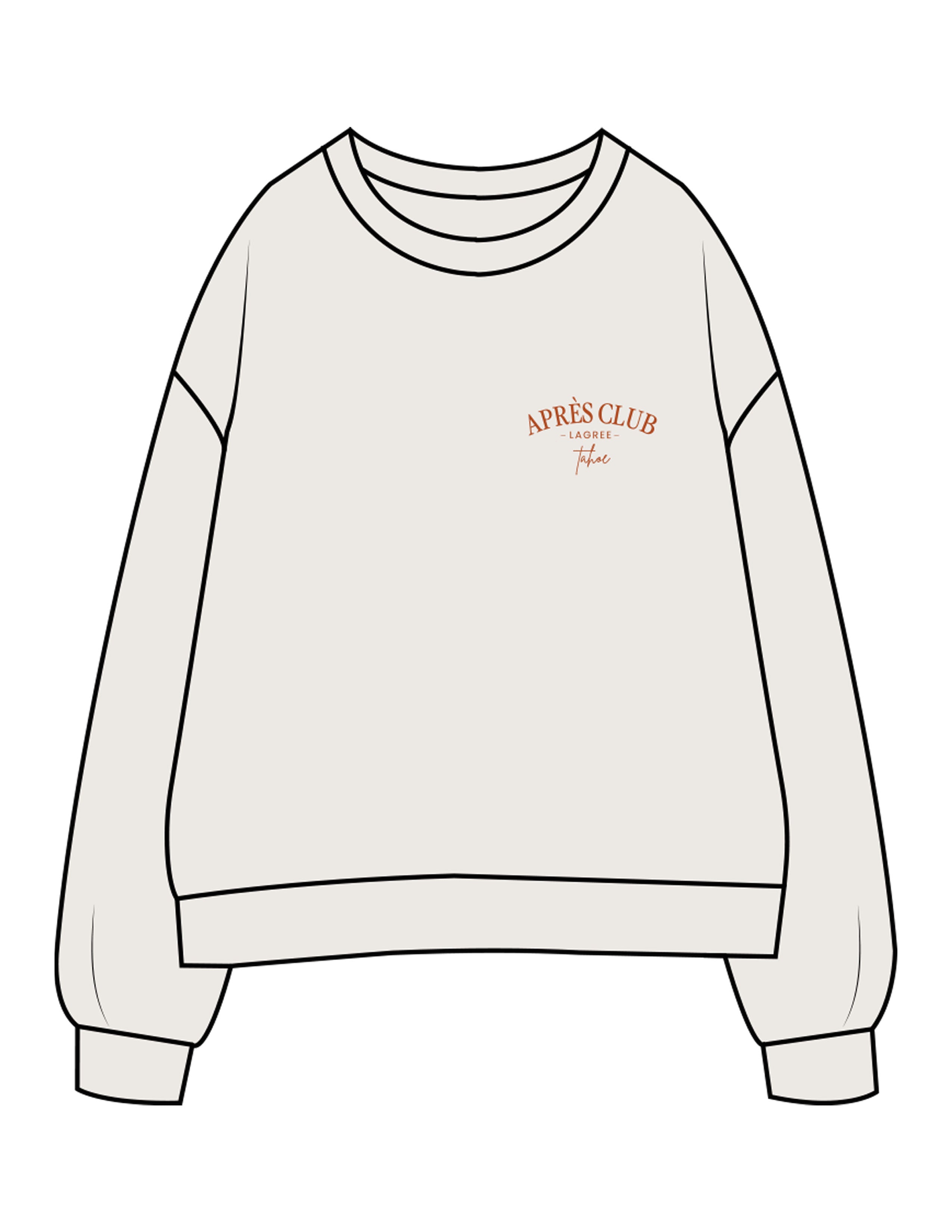 The Womens Crewneck - Bone - Lagree Tahoe - Left Chest Stacked & Back Illustration - Printed - Full Color