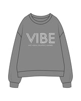 The Womens Crewneck - Shadow - Vibe Hot Yoga & Pilates - Right Sleeve & Back Neckline - Printed - White