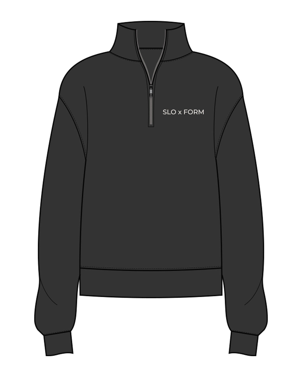 The Womens 1/4 Zip - Washed Black - Slo x Form - Left Chest - Printed - Bone